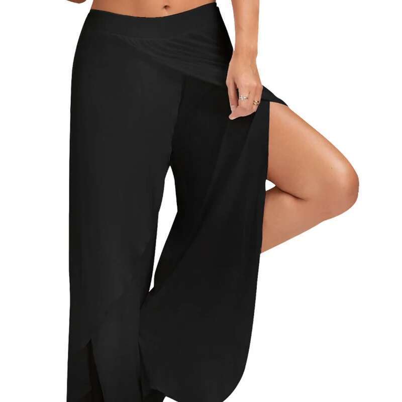 Women Plus Size Wide Leg Pants Loose Fiess Dance Yoga Split Trousers Female Elastic Wasit Casual Workout Solid Summer Clothing