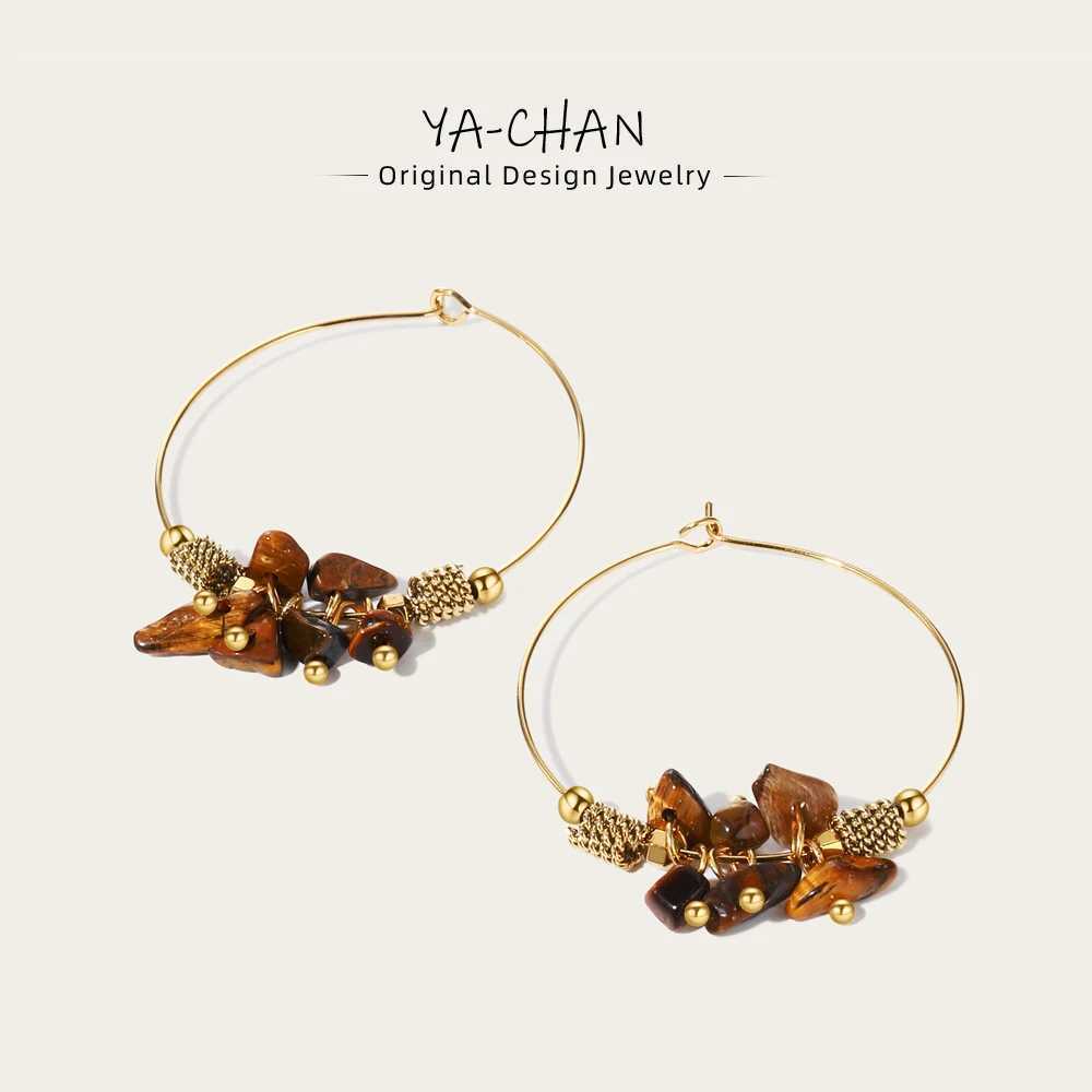 YACHAN 18K Gold Plated Charm Hoop Earrings For Women Stainless Steel Charms Dorp Earring Natural Stone Trendy Jewelry Gift Y250510