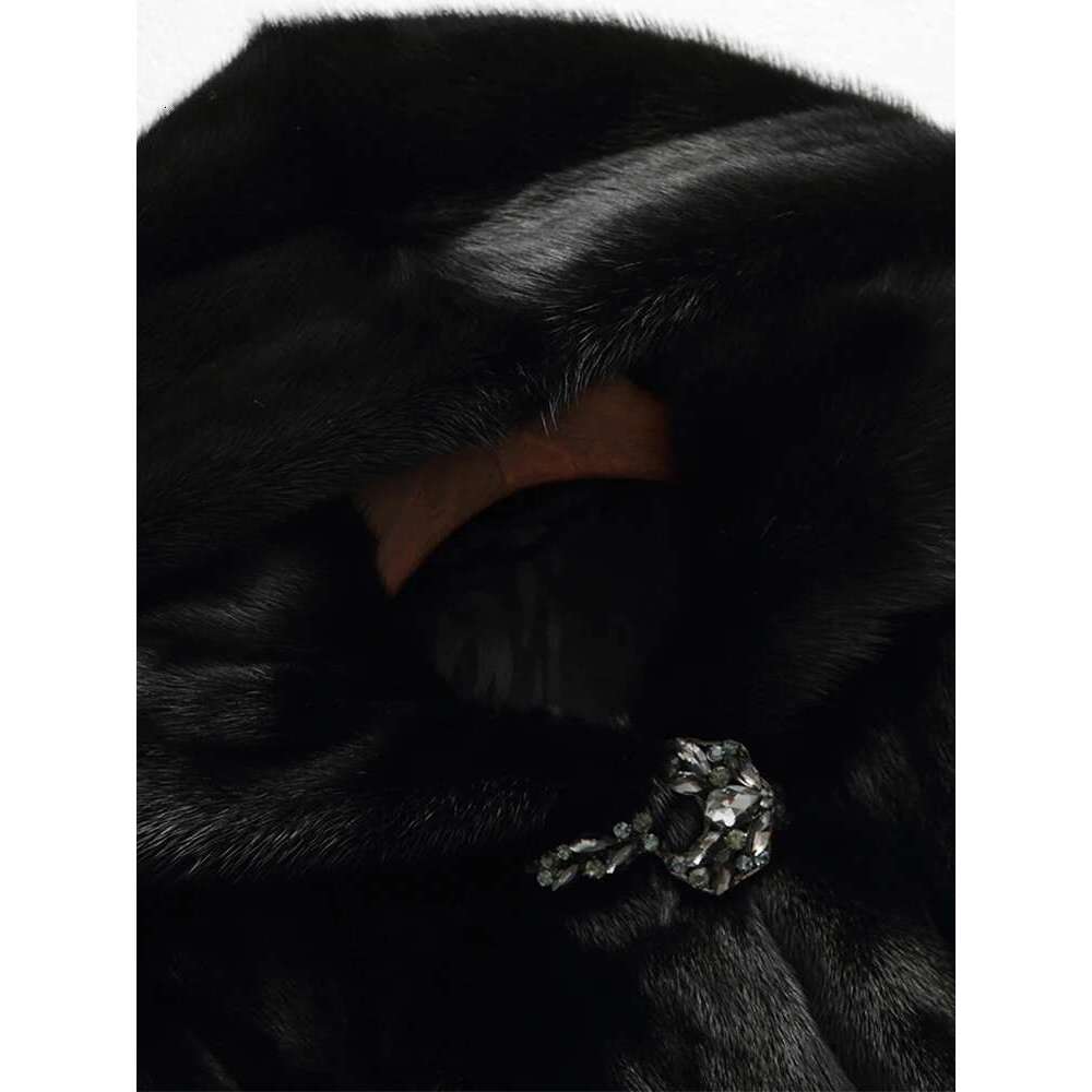 Lautaro Winter Black Faux Mink Fur Coat Women with Hood Long Sleeve Elegant Thick Warm Fluffy Furry Jacket 6xl 7xl