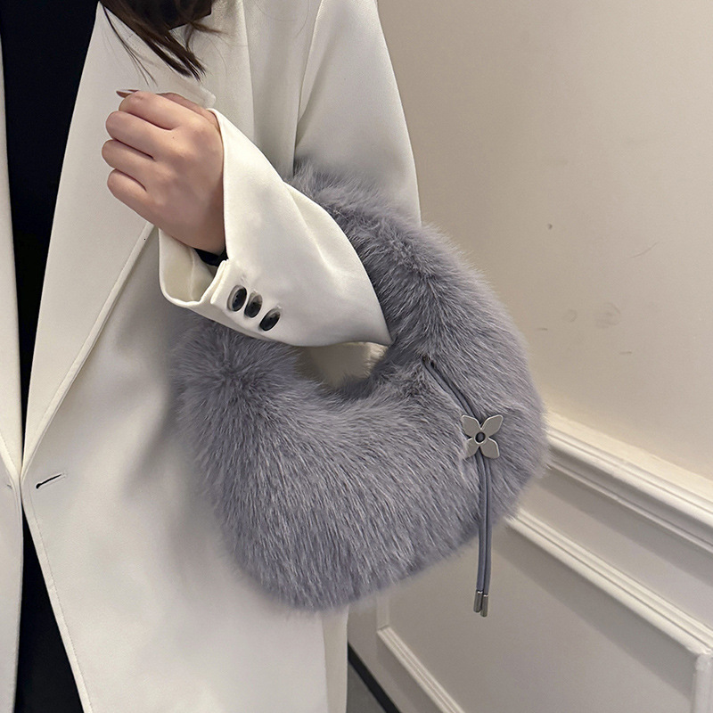 Fashionable, trendy, high-end, exquisite, furry handbag, black, white, and gray are three color bags, 24 winter new styles