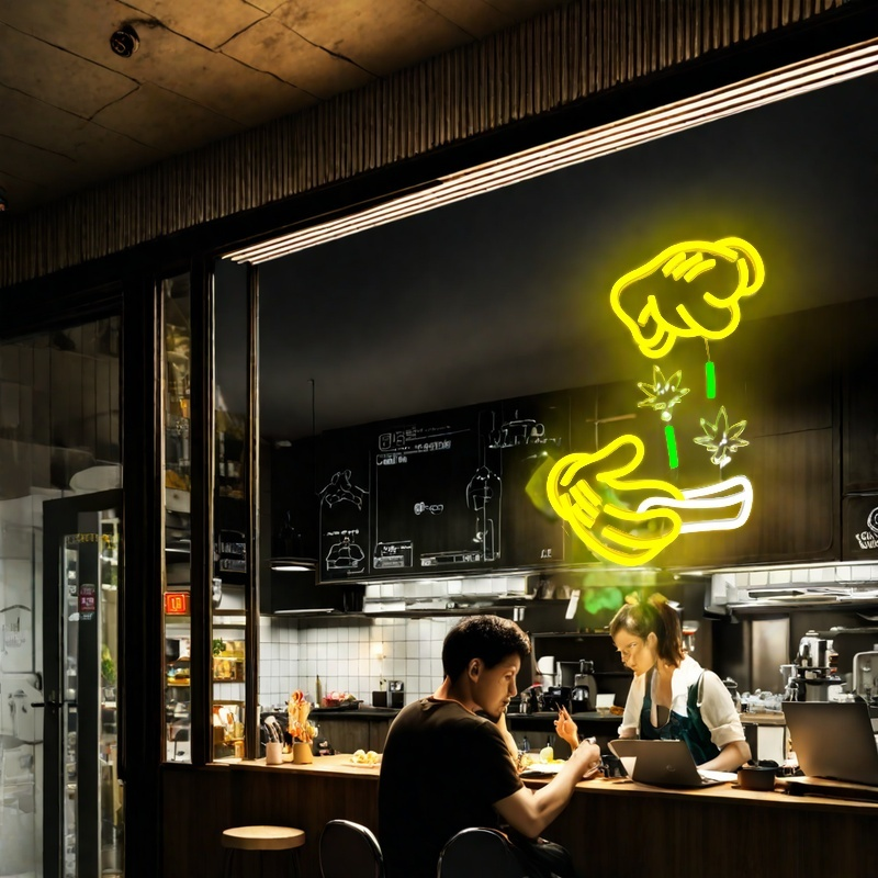 Weed Neon Sign Dimmable Green Leaf Neon Sign for Wall Decor Holding Led Sign Glove Neon Lights for Bedroom Man Cave Bar Decoration Stoner Gifts