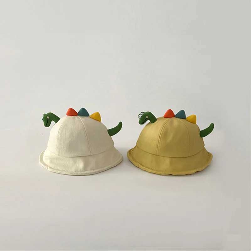 Cute Dinosaur Baby Bucket Hat Cartoon Kids Fisherman Cap 1-4year Boys Girls Solid Cotton Outdoor Sun Visors Children Basin Caps R250512