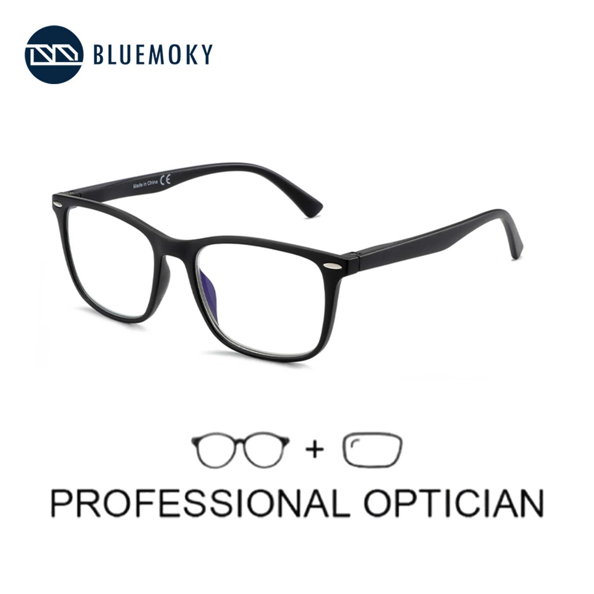 BLUEMOKY Vintage Men Prescription Eyewear Square Anti Blue Light Myopia Optical Glasses Progressive Eye Glasses W250513