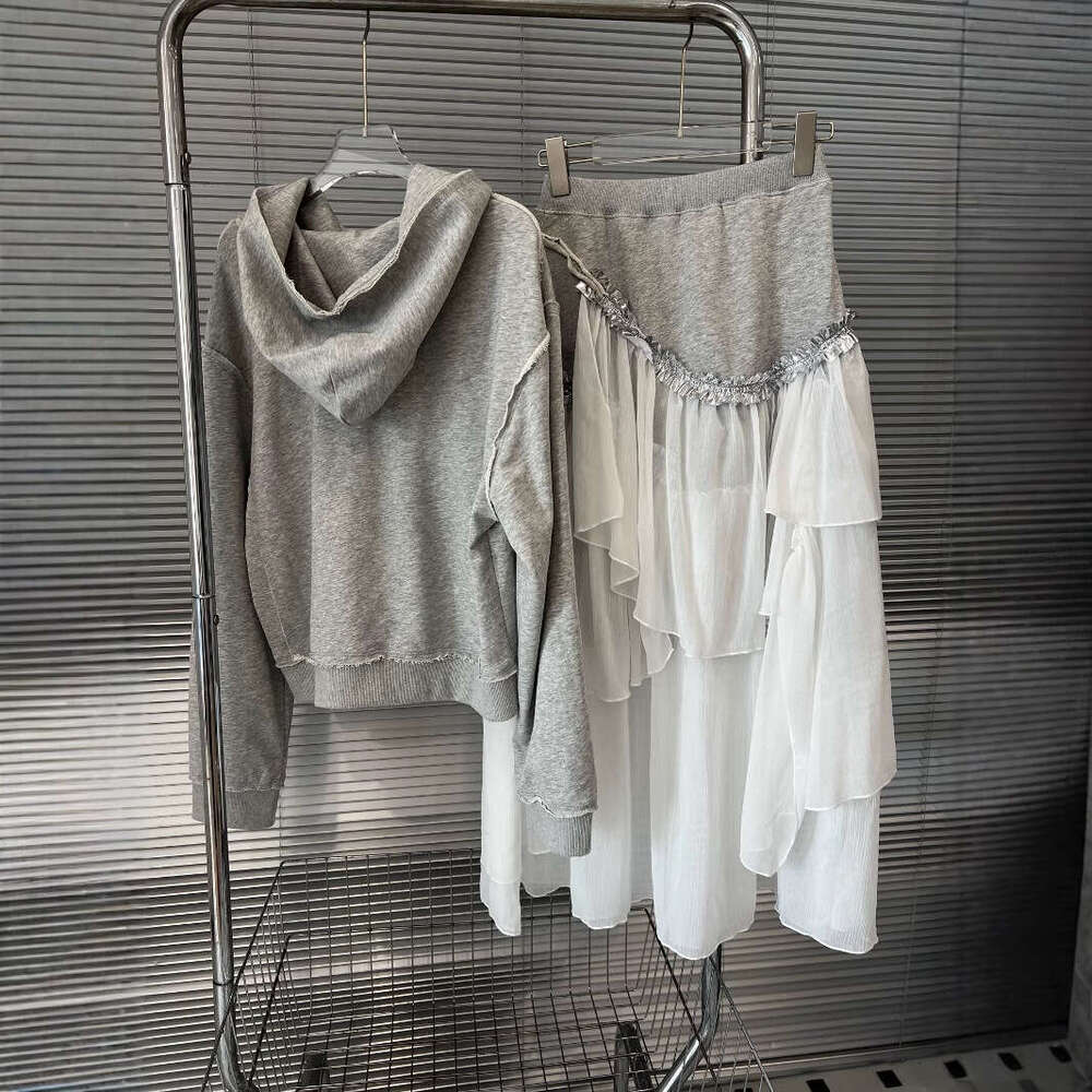 New fashion letter printed hooded sweatshirt for spring 2025, with design sense and a patchwork skirt