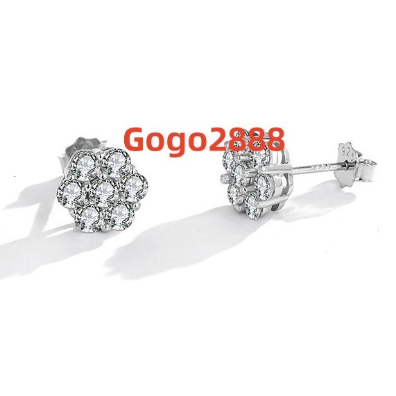 925 Sterling Silver Plum Blossom Stud Earrings for Women Fine Jewelry in Hip Hop Style Shiny 0.1Carat 3MM Moissanite Inlay