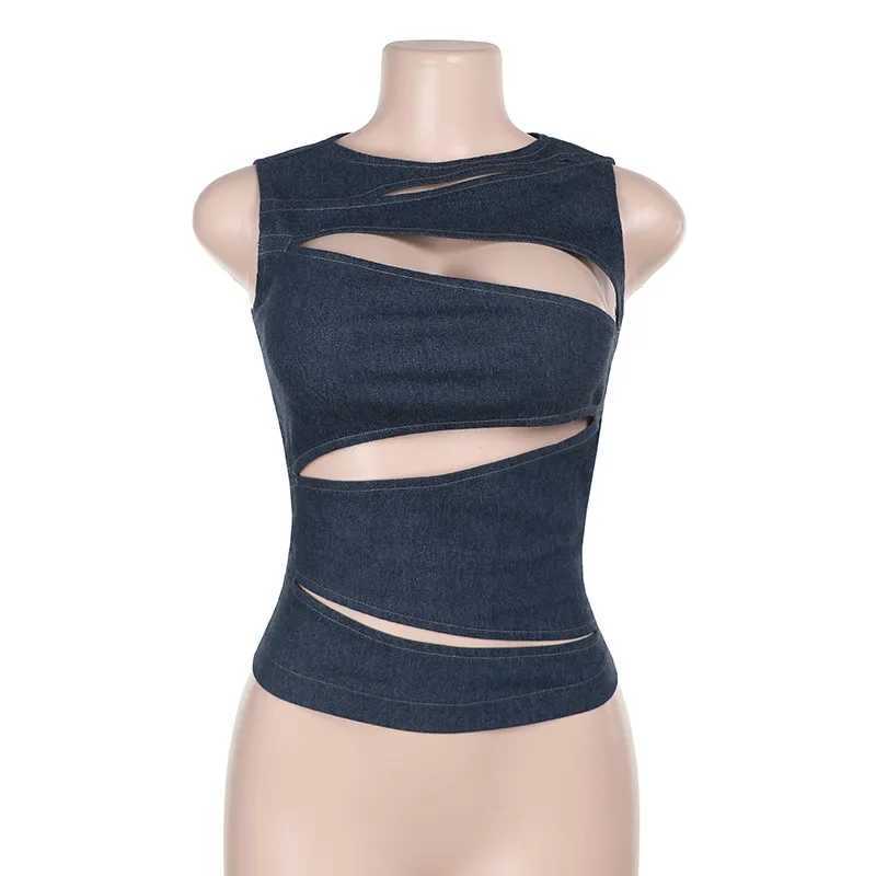Talenza Womens Sleeveless Round Neck Vest Summer Solid Color Hollow Slim Vest Top Fashion Sexy Streetwear Womens Slim Vest Top M250513