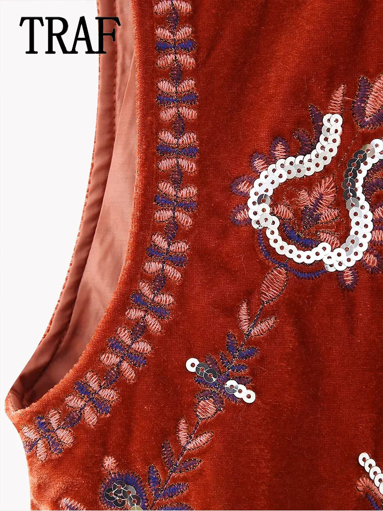 Women Streetwear Casual Waistcoat Top Fashion National Style Sleeveless Coat Vest Vintage Embroidered Vests 250506