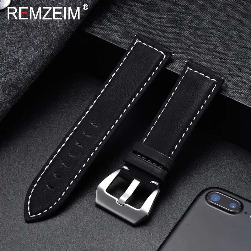 Genuine Leather Watchband Bracelet Black Blue Brown Vintage Matte Watch Strap For Women Men 18Mm 20Mm 22Mm 24Mm Wrist Band