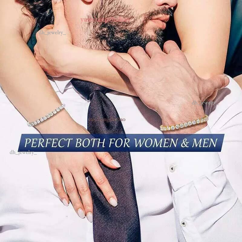Unisex Sier Plated Designer Tennis Bracelet VVS Moissanite 3/4/5mm Wide Woman Jewelry Bracelets Rapper Hip Hop Iced Out Chain for Valentine's Day