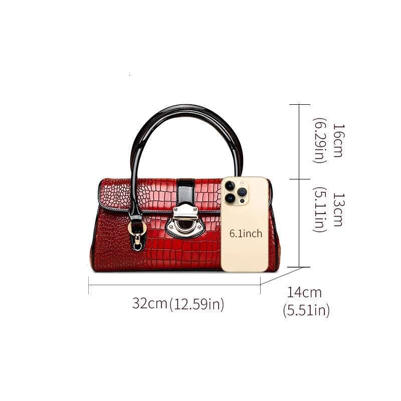 Aidrani New women's crocodile patterned large handbag, fashionable red bag, made of cowhide material