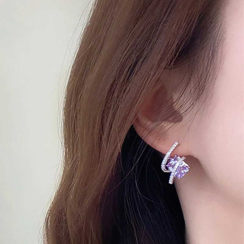 Huitan Gorgeous Purple Cubic Zirconia Stud Earrings for Women Newly Designed Bridal Wedding Accessories Aesthetic Jewelry 2023 Y250510