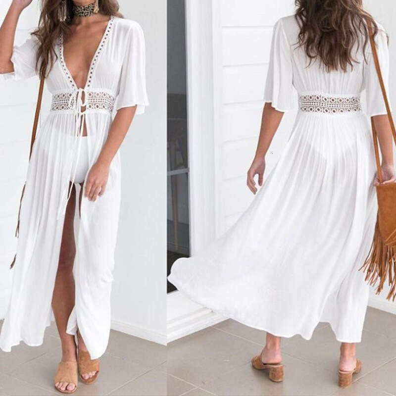 Explosive lace chiffon beach swimsuit cover, European and American perspective, sexy split, 2025 new casual versatile fashion clothing