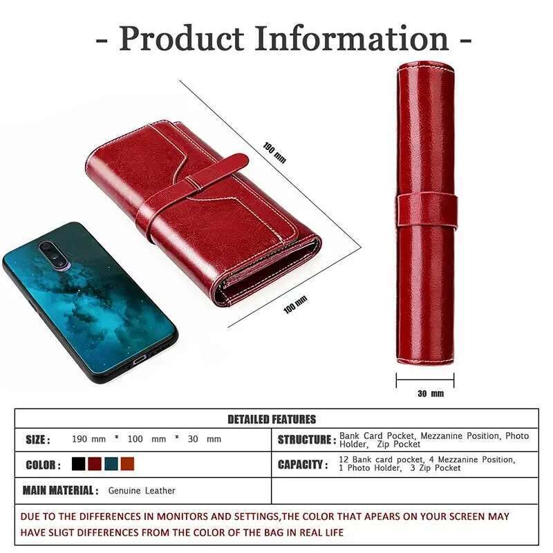 Women Genuine Leather Long Personalized Gift for Her Engraving Name Card Holder Wallet Phone Bag Coin Pocket Zipper Purse