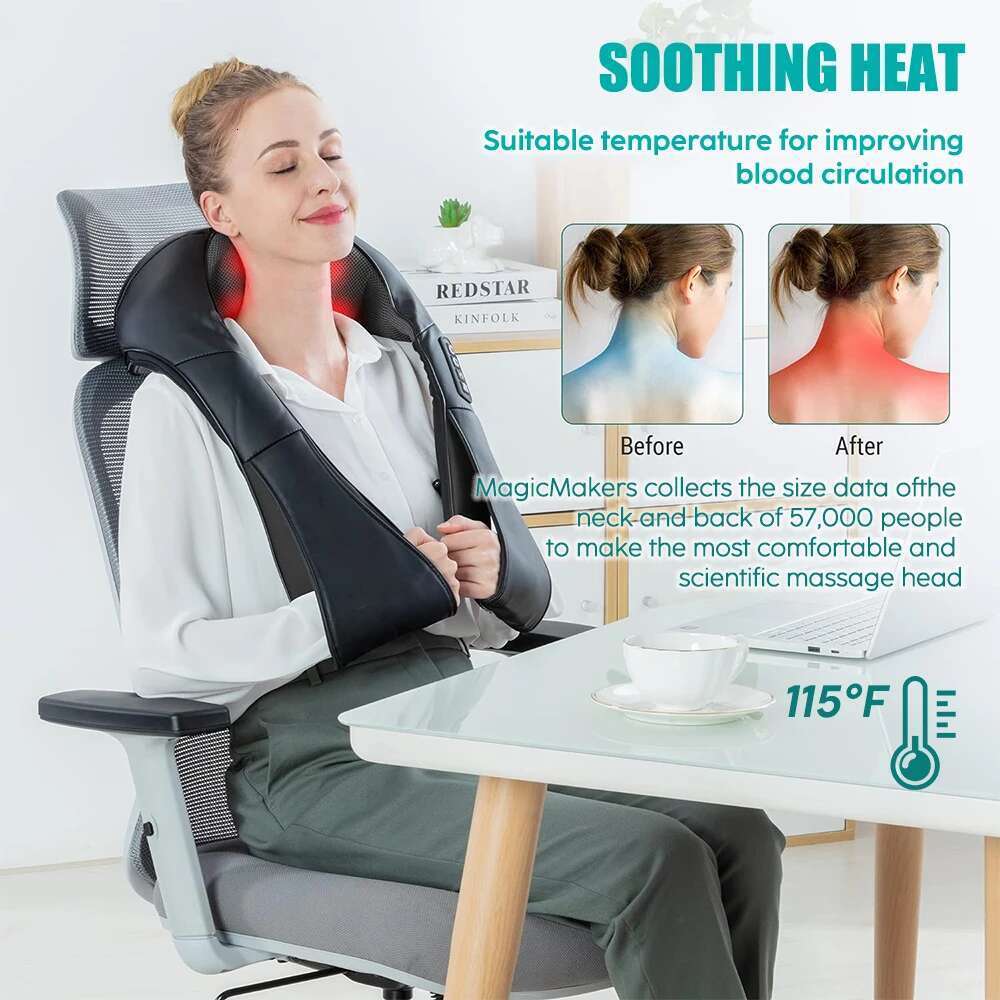 Shiatsu and Shoulder Heated Back Massager U Shape Deep Kneading Electric Massage Pillow For Neck Waist Leg Body