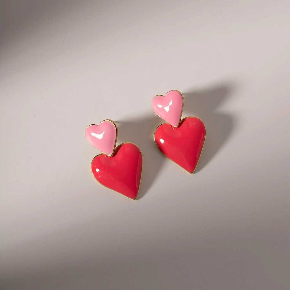 Uworld Fashion Pink Romantic Interpretation Sweet Heart Drop Stainless Steel Charm Jewelry for Women Gift womens earrings Y250510