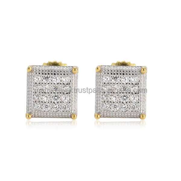 Mens Classy Big Size Stud Earring Big Square Shape Iced Out Sterling Silver Vvs Moissanite Diamond Earring Hip Hop Earring