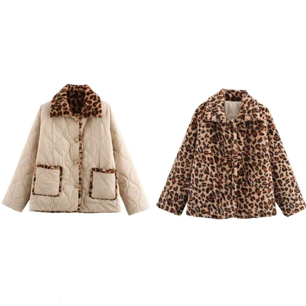 New European and American style lapel reversible leopard print ing quilted cotton warm jacket