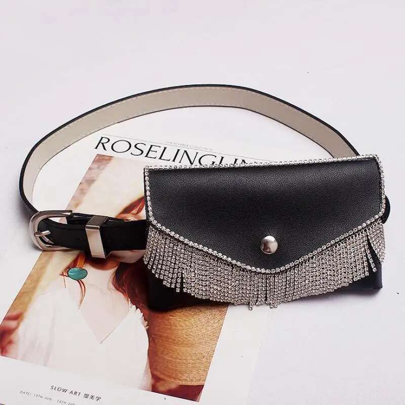 Glitter Full Dia Waist New Fashion Dark Buckle Pu Leather Pockets Belt Ladies Dual-use Three Optional Tide Bag 729