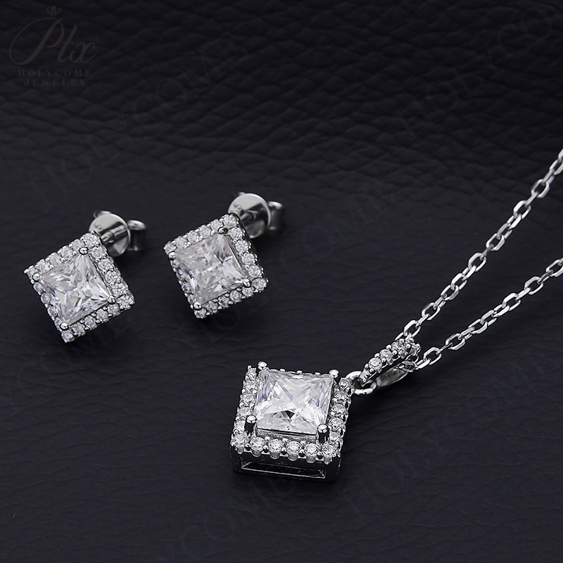 Fashion Moissanite Earrings Luxury S925 Silver D VVS Pass Diamond Tester 1 Carat Princess Cut Halo Studs Women Bridal Jewelry