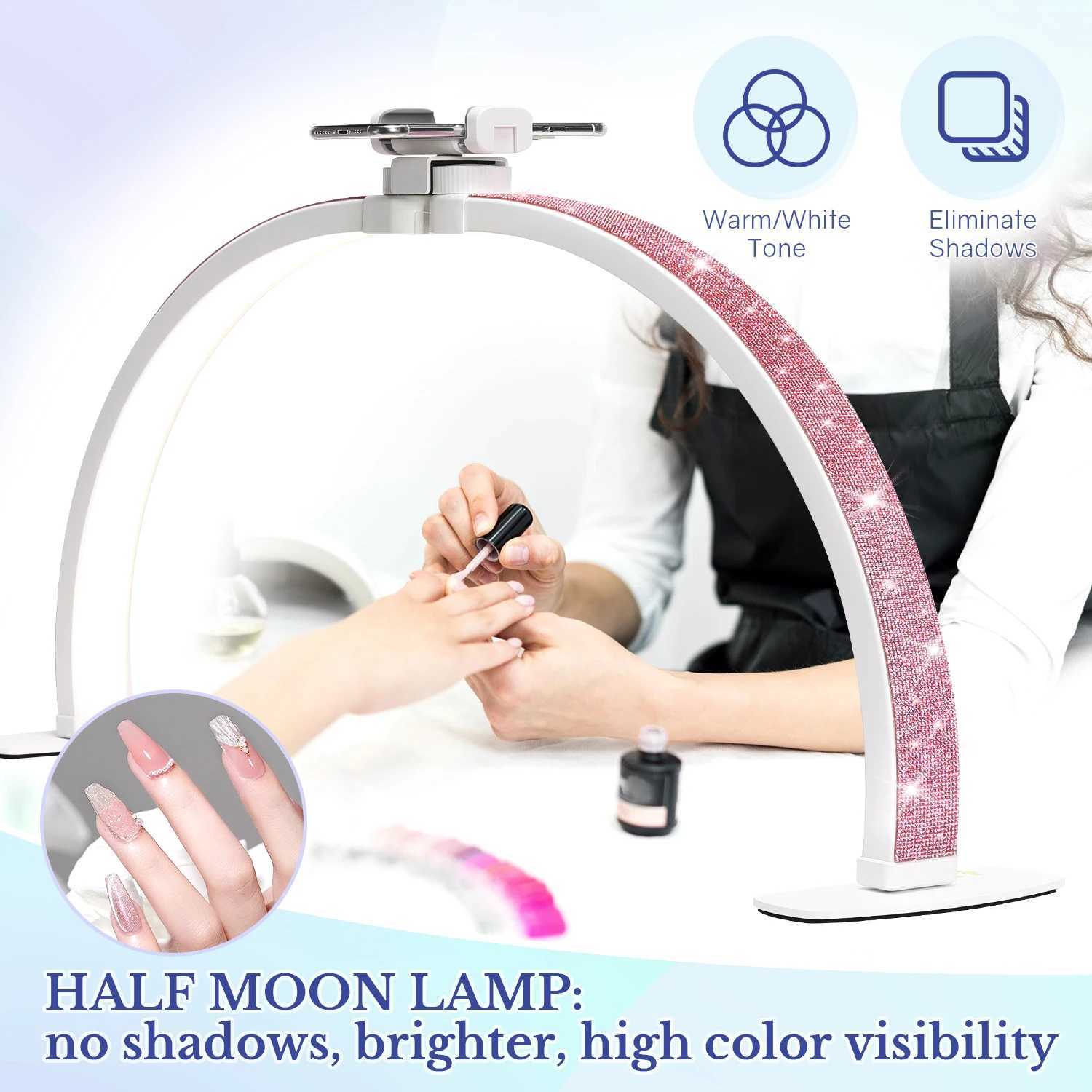 3000-6500K Nail Table Lamp With Diamond Manicure Desk Lamp With Remote LED Half Moon Light For Nails Art Tattoo Salon Eyelash W250513