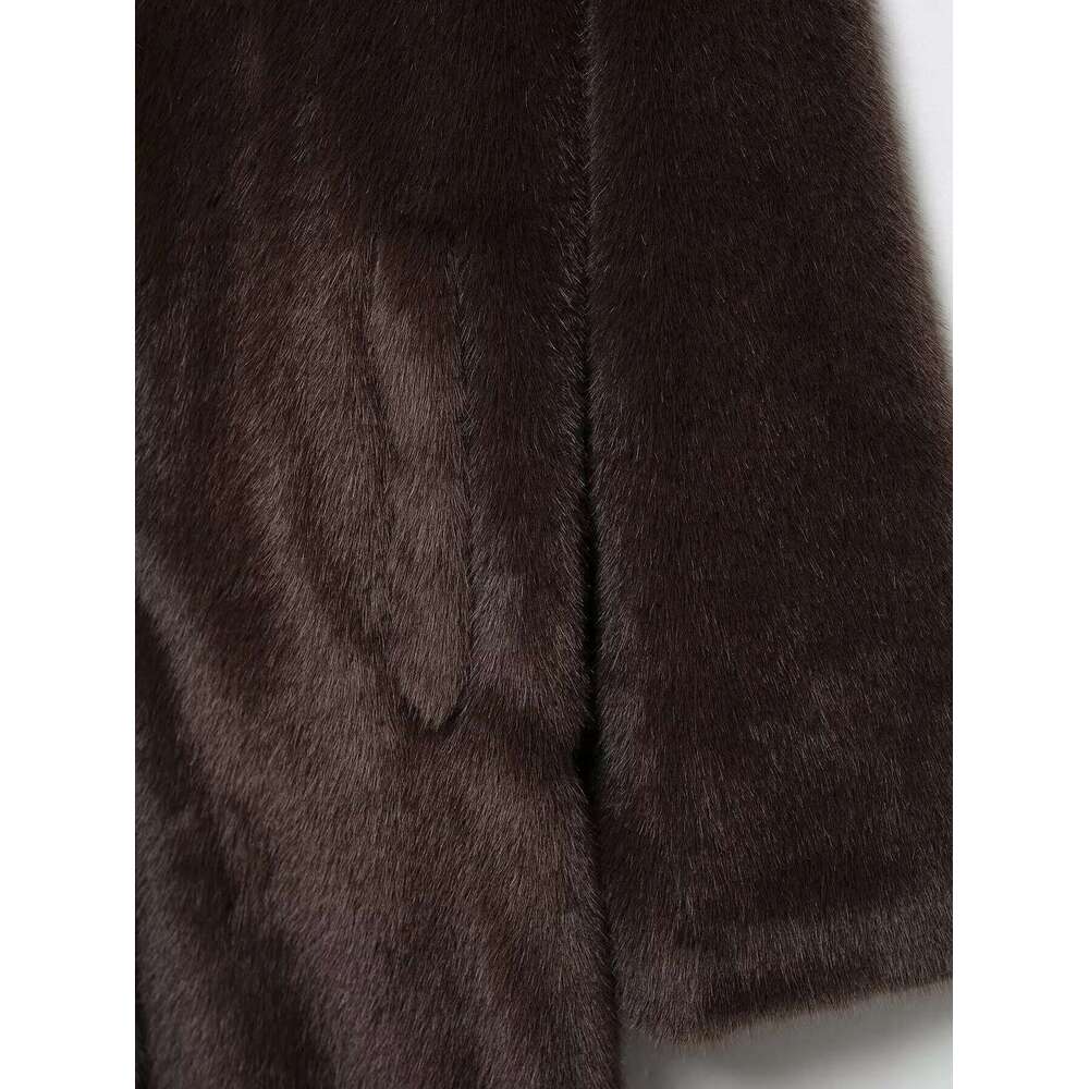 Women's Fall Winter Faux Fur Long TRAFZA Vintage Lapel Buttons Loose New 2025 Fashion Casual High Street Warm Coat Designer