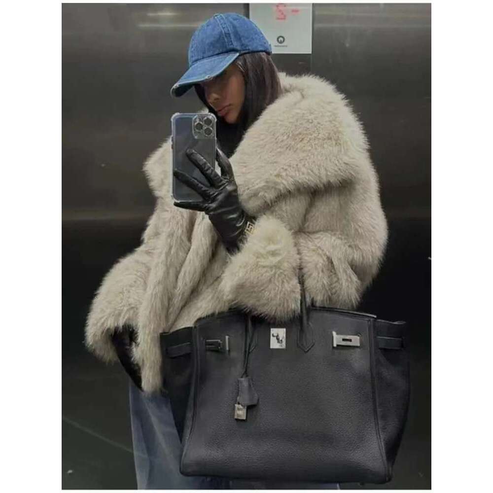 SIYANG Autumn Winter Women Casual Faux Fur Jackets Fashion Streetwear Solid Oversized Turn Down Collar Elegant Thick Coats
