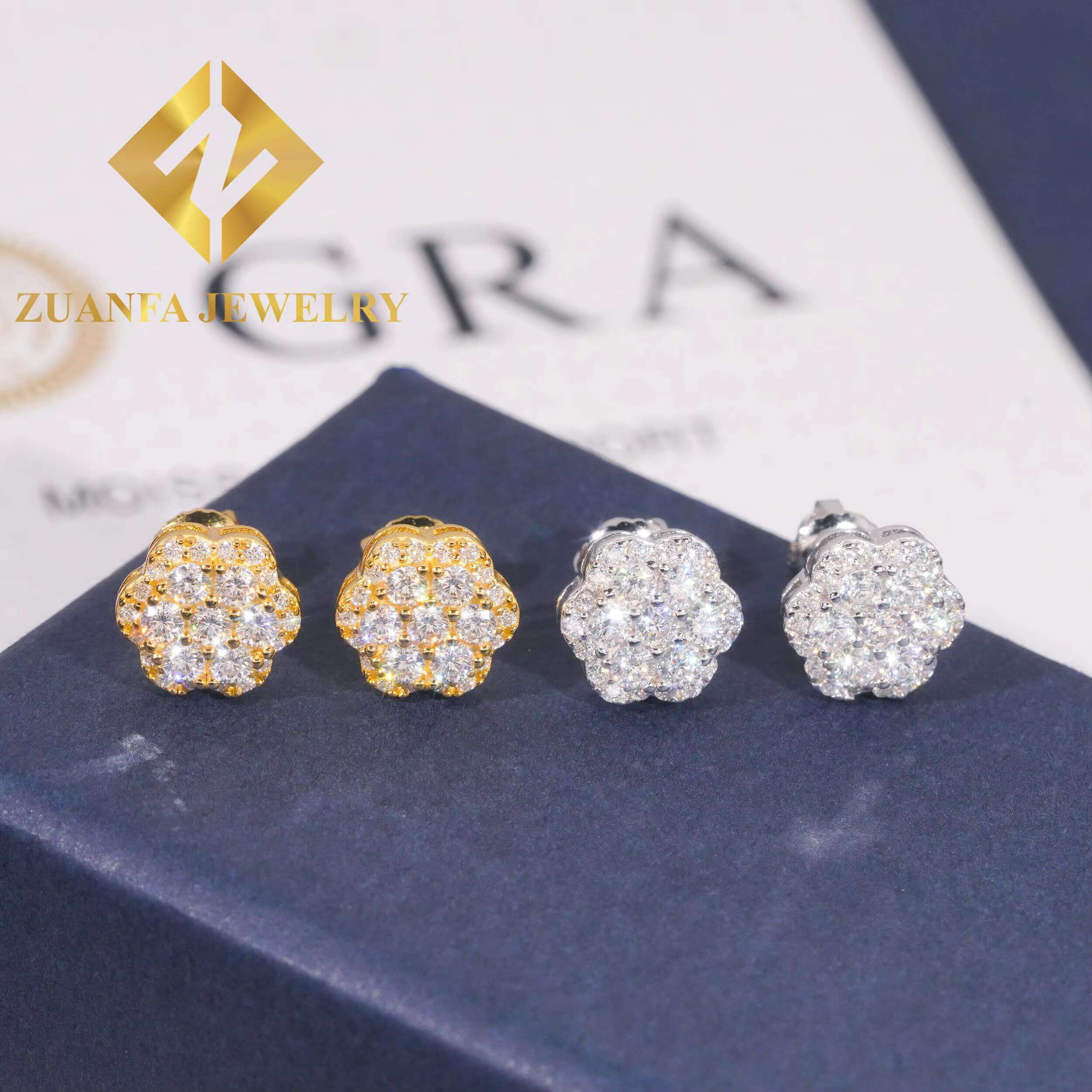 Popular Luxurious Flower Design Stud Earring 925 Sterling Silver VVS Moissanite Iced Out Stud Earring