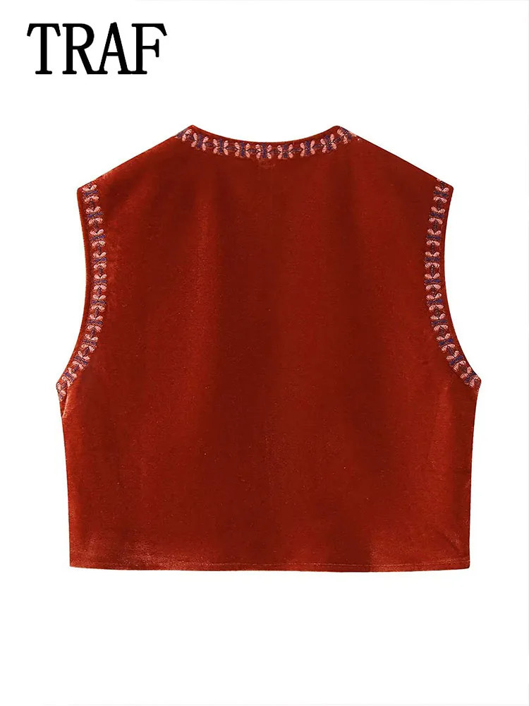 Women Streetwear Casual Waistcoat Top Fashion National Style Sleeveless Coat Vest Vintage Embroidered Vests 250506