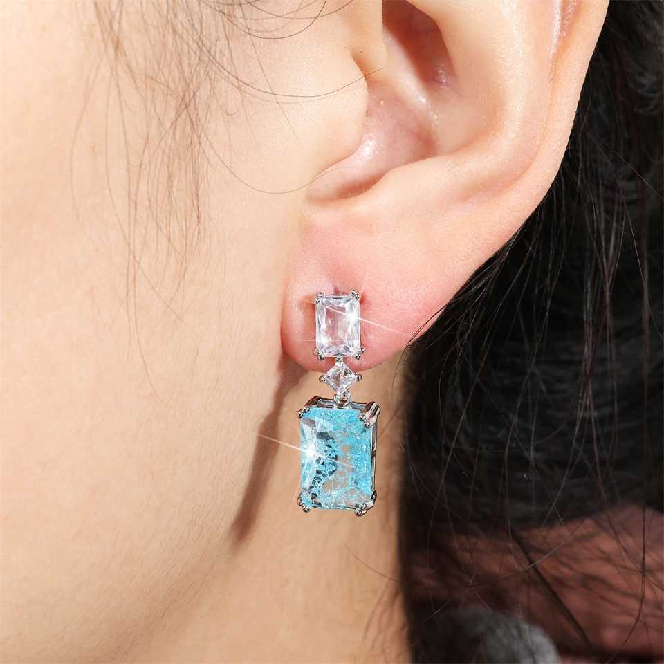 ZAKOL Elegant Blue Stone Dangle Earrings for Women Geometric Rectangle Zircon Wedding Party Ear Accessories Y250510