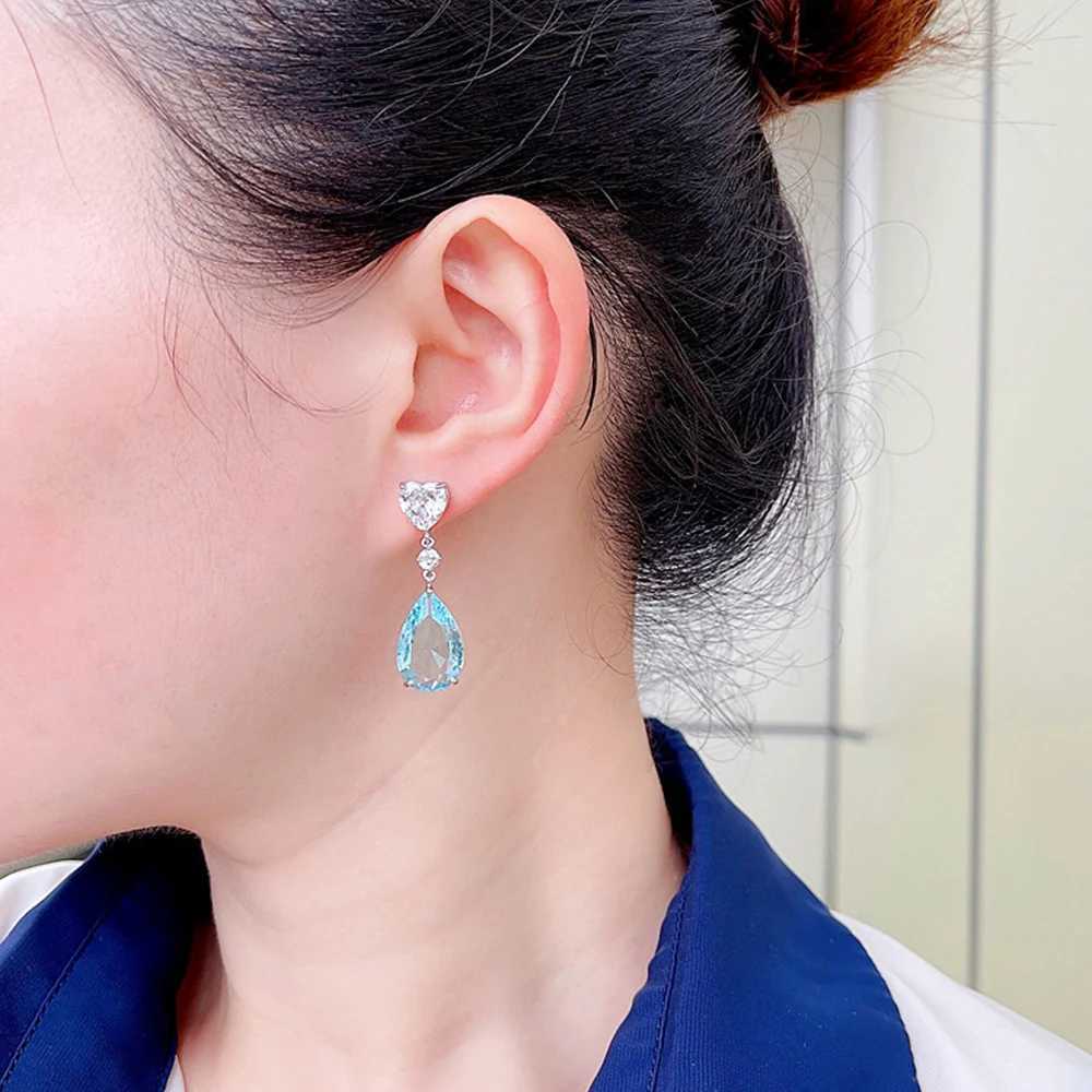 Huitan Blue/Green Pear Cubic Zirconia Drop Earrings Luxury Colorful CZ Earrings Women for Wedding Party 2022 New Trendy Jewelry Y250510