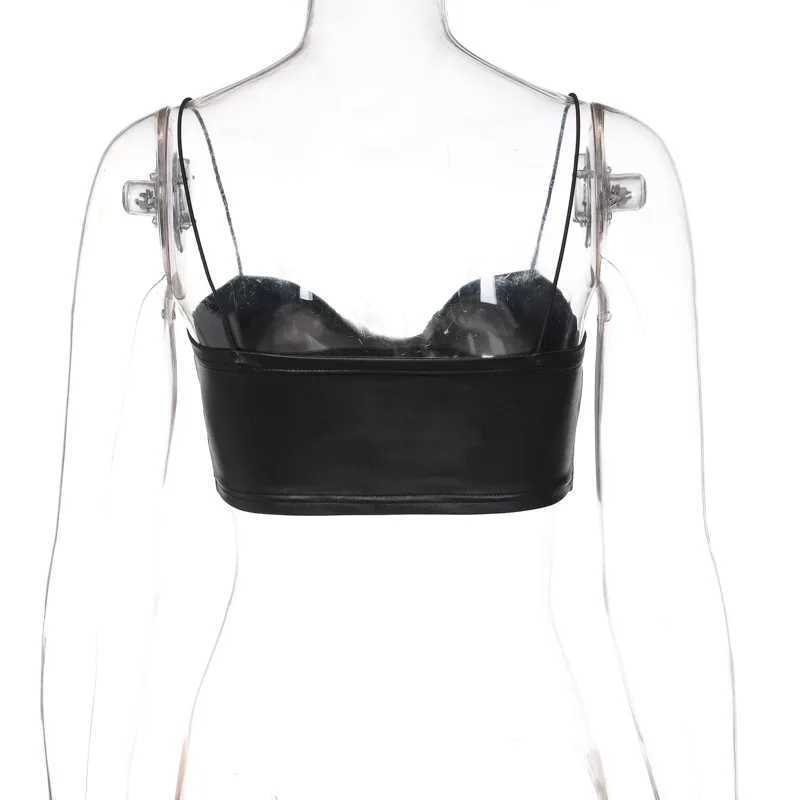 Sexy Bow Tie Shape Bare Midriff PU Holder Crop Tops Women Bustier Tank Top Backless Camisole Female Sleeveless Cropped Vest M250513