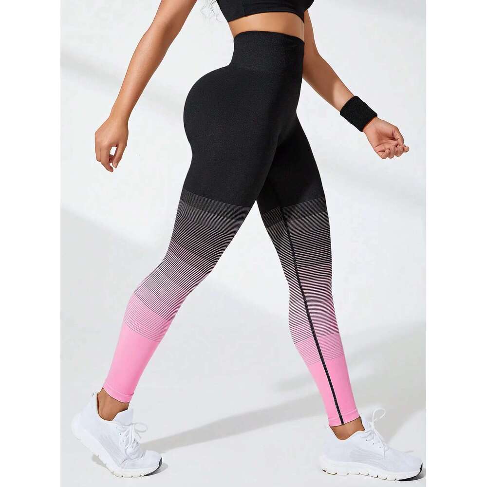 Gradient Pink Yoga Pants, High-waisted Hip-lifting Trousers For Outdoor Sports Training and Yoga, Women's Sportswear