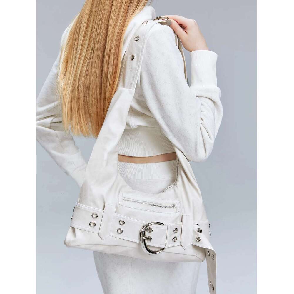 Belt Buckle Women Designer Handbag And Purses PU Rivet Multiple Pockets Y2k Large Capacity Shoulder Bags Big Totes