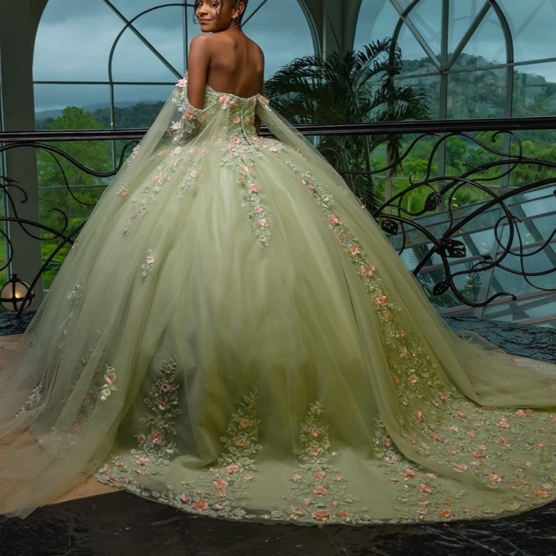 Sage Green Shiny Quinceanera Dresses Off Shoulder Ball Gown Sweet 16 Dress Beading Applique Flower Tull Birthday Party Vestidos 15 Anos