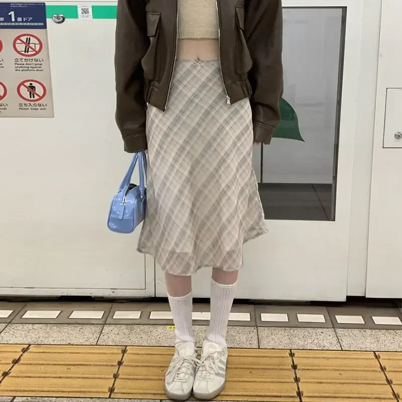 Deeptown Plaid Skirt Vintage Women Elegant Sweet Korean Style Mid Y2k Harajuku fashion Aline summer Aesthetics Skirts 250513