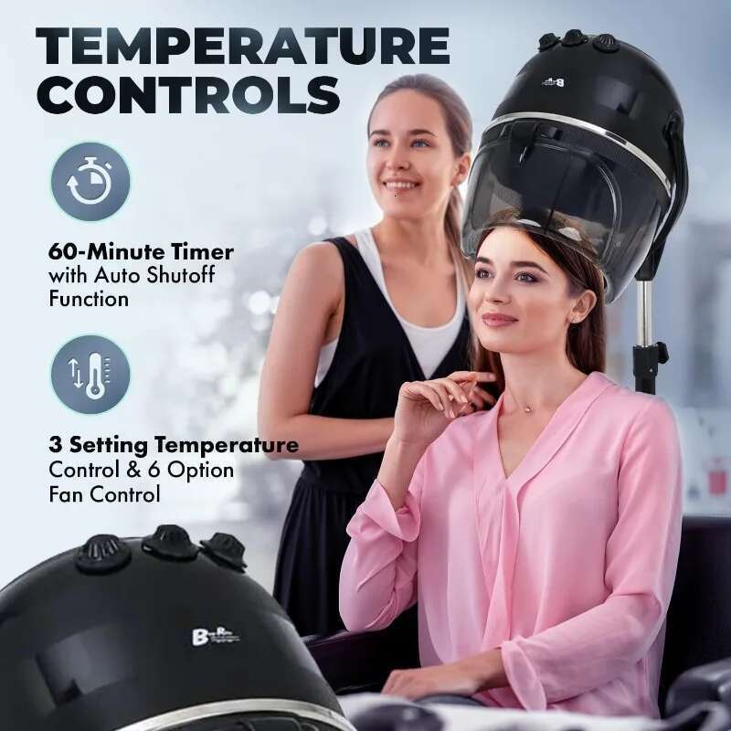 Buy-Rite Meredith 880 Watt Salon Hair Dryer, Sturdy 5-Star Caster Fully Adjustable Height, 60 Minute Timer, Automatic Shut-Off