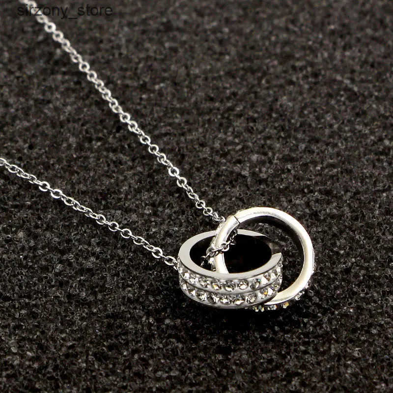 Double Circle Full Zircon Pendant Necklace for Women Love Gift Titanium Steel Gold Color Jewelry Woman Necklace Birthday Gift z250513A03X