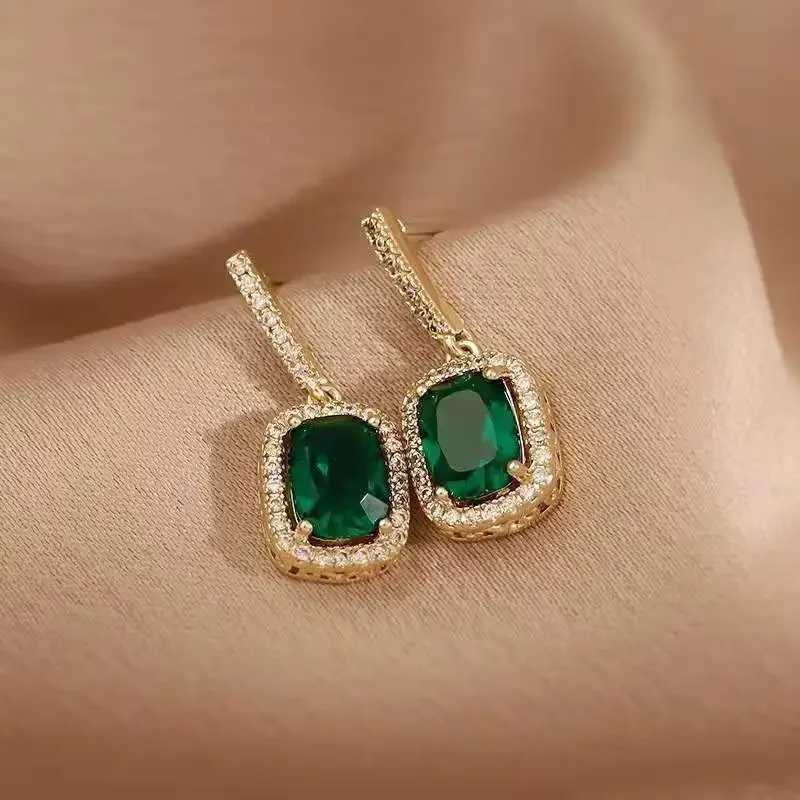Luxury Green Grandmother Emerald Square Stud Earrings for Women Bridal Wedding Party Accessories Trendy Woman Jewelry Earrings Y250510