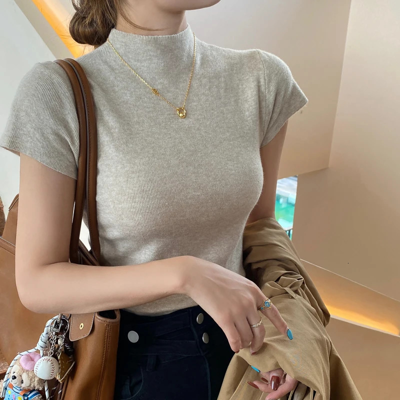 Women Summer Sexy Turtleneck Sleeveless TShirts Tops Solid Slim Fit Pullovers Causal Tees Shirts Female Streetwear Basics 250513