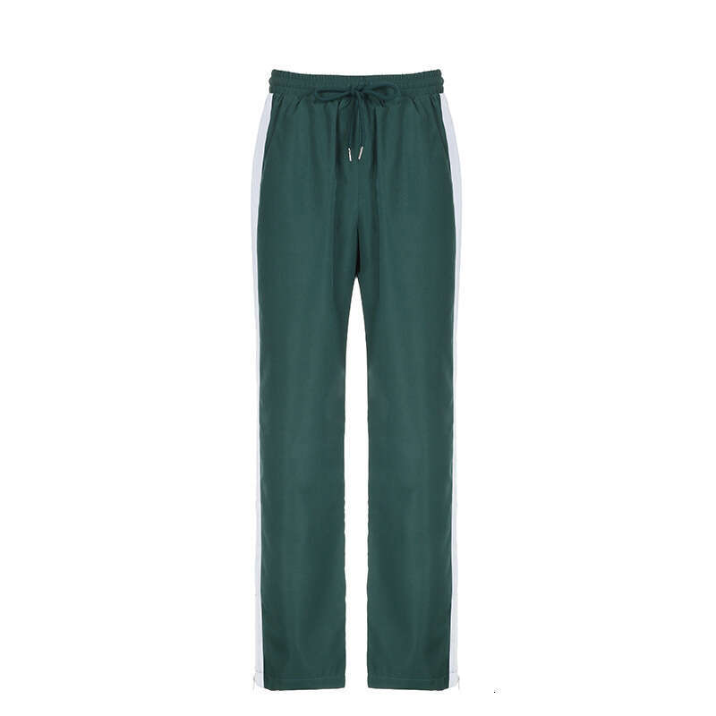 Women's Personalized Street Color Contrasting Jacket Drawstring Top Zipper Casual Pants Woven Two-Piece Set B5