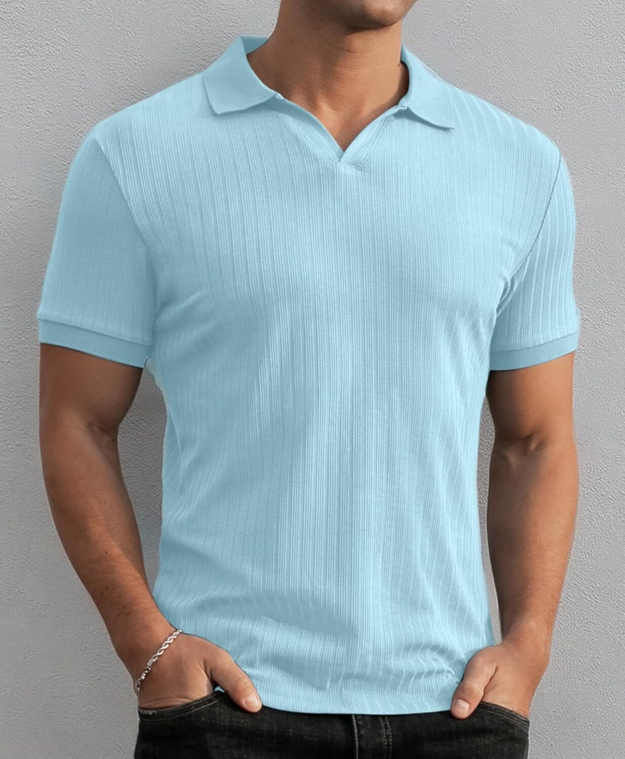 Mens Polo shirt Men's Muscle Polo Shirts V Neck Slim Fit Ribbed T Shirts Short Long Sleeve Golf Collar Shirt Casual Tee Polos shirts