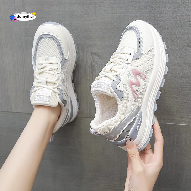 Forrest Gump Women's 2025 New Spring White Versatile Breathable Mesh Thick Bottom Casual Sports Dad Shoes ddmythur