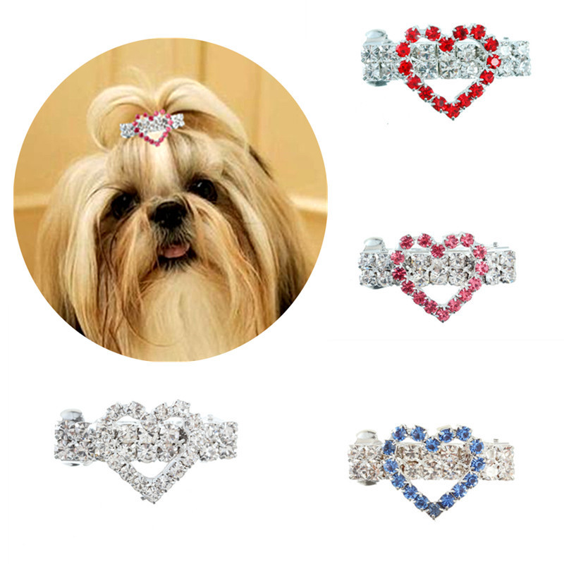 4 Pieces Dog Luxury Hair Clips Pet Crystal Rhinestone Barrette Clips for Dog Puppy Heart Shape Pet Grooming Hair Accessories for Pet Girl S F32