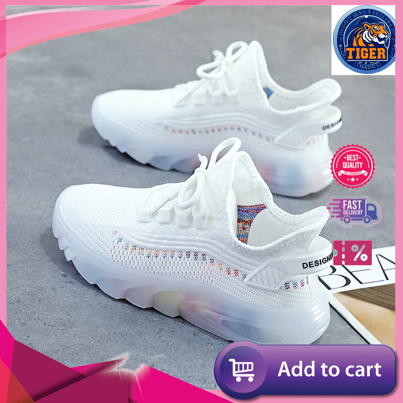 Ddmytiger Flyknit Casual Mesh Breathable Sports Women S Jelly Bottom Coconut Student Running Shoes Outdoor Shoes