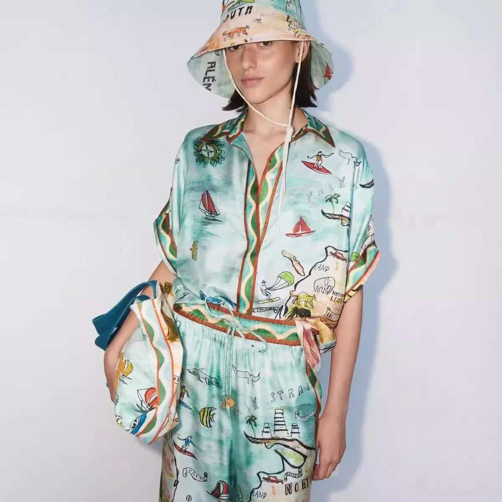 Casual Printed Short Sleeve Holiday Rope-Binding Women's Fashionable Independent Station Cross-Border Skirt And Top Set