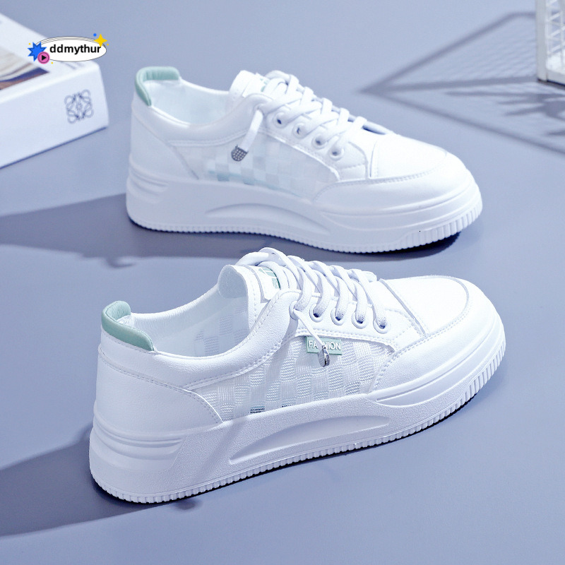 Little White Women's Spring/Summer 2024 New Breathable Mesh Versatile Thin Casual Thick Sole Board Shoes ddmythur