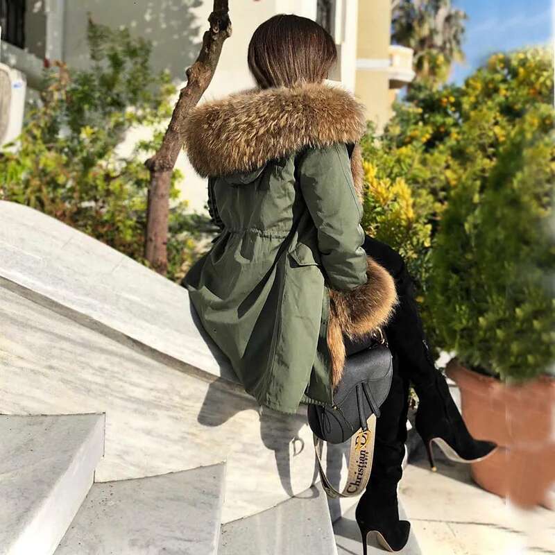 MAOMAOKONG 2024 Winter Women Natural Fox Collar Cuff Black Jackets Outwear Thick Real Parka Women's Fur Coat