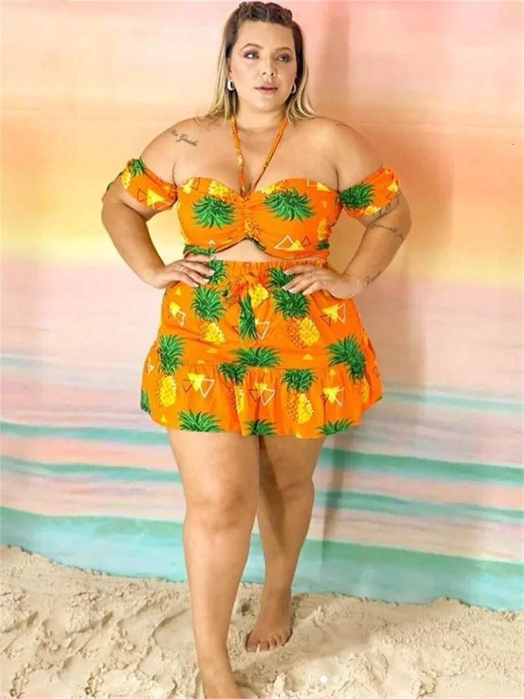 Wmstar Plus Size Dress Sets 2 Piece Outfits Slip Crop Top and Skirt Sexy Summer Beach Matching Suit Wholesale Drop 2024 250506