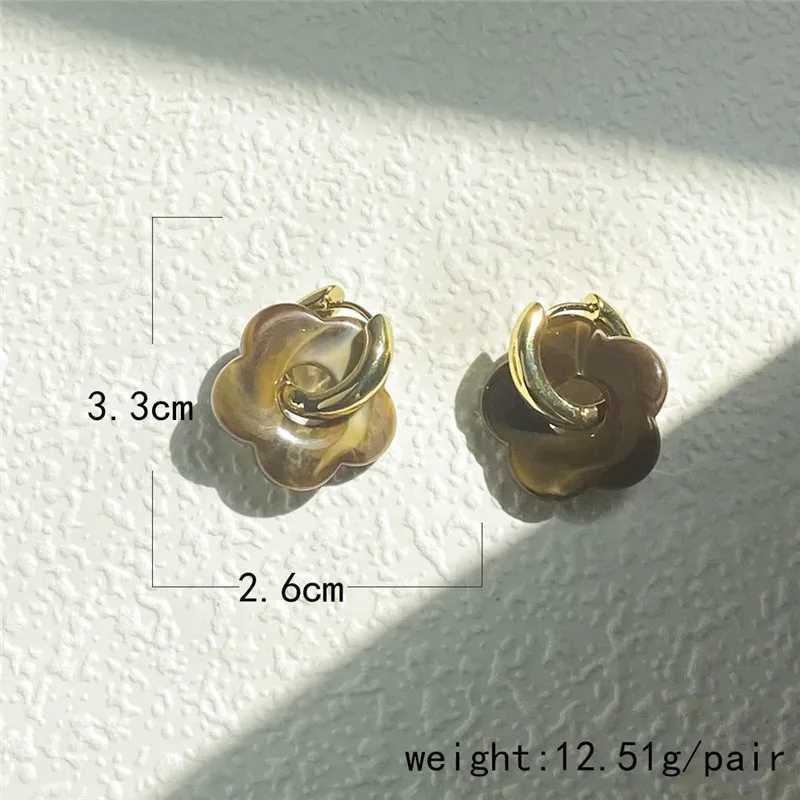 2022 Pink Acrylic Flower Resin Drop Earrings Simple Round Hollow Copper Girls Jewelry Cute Party Personality Gifts Y250510