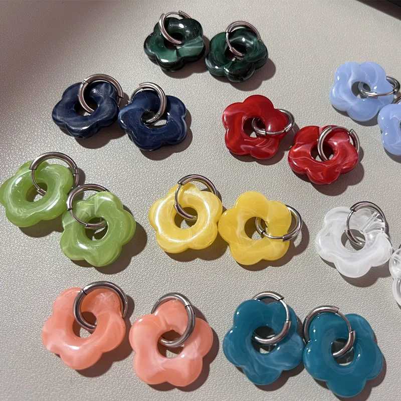 2025 New Multicolor Transparent Acrylic Resin Marbling Flower Drop Earrings for Women Gold Color Ear Buckle Fashion Jewelry Y250510